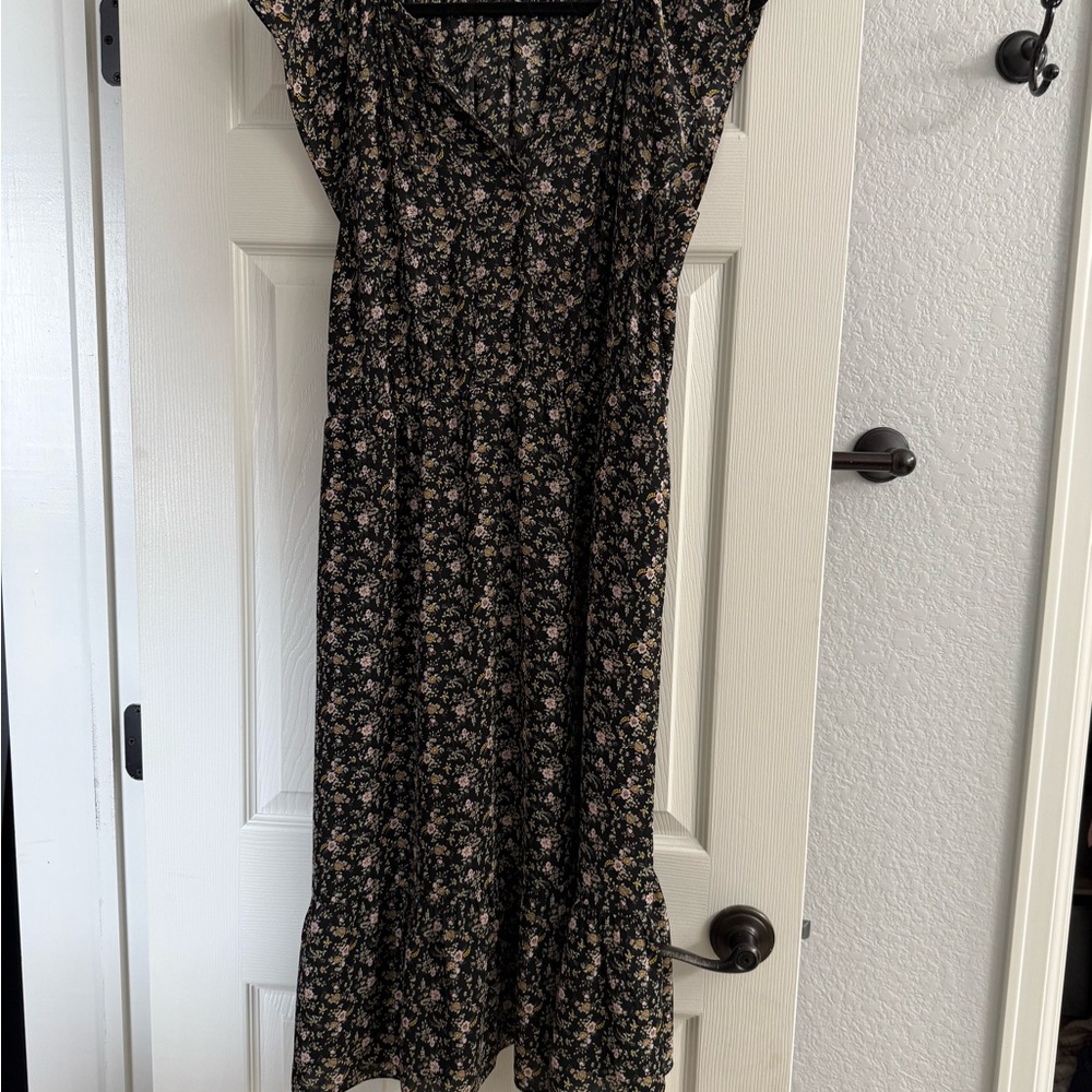 J. Crew Black Floral Midi Dress Size Large